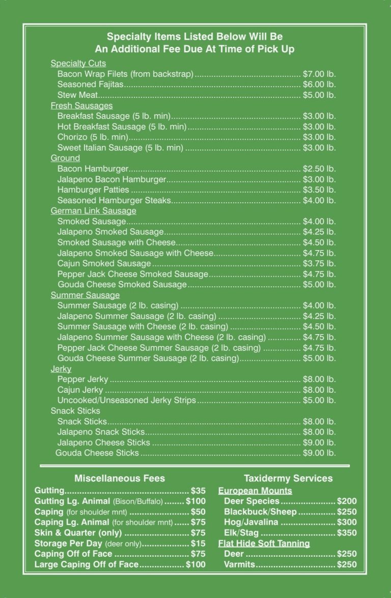 Processing J's Deer & Wild Game Processing